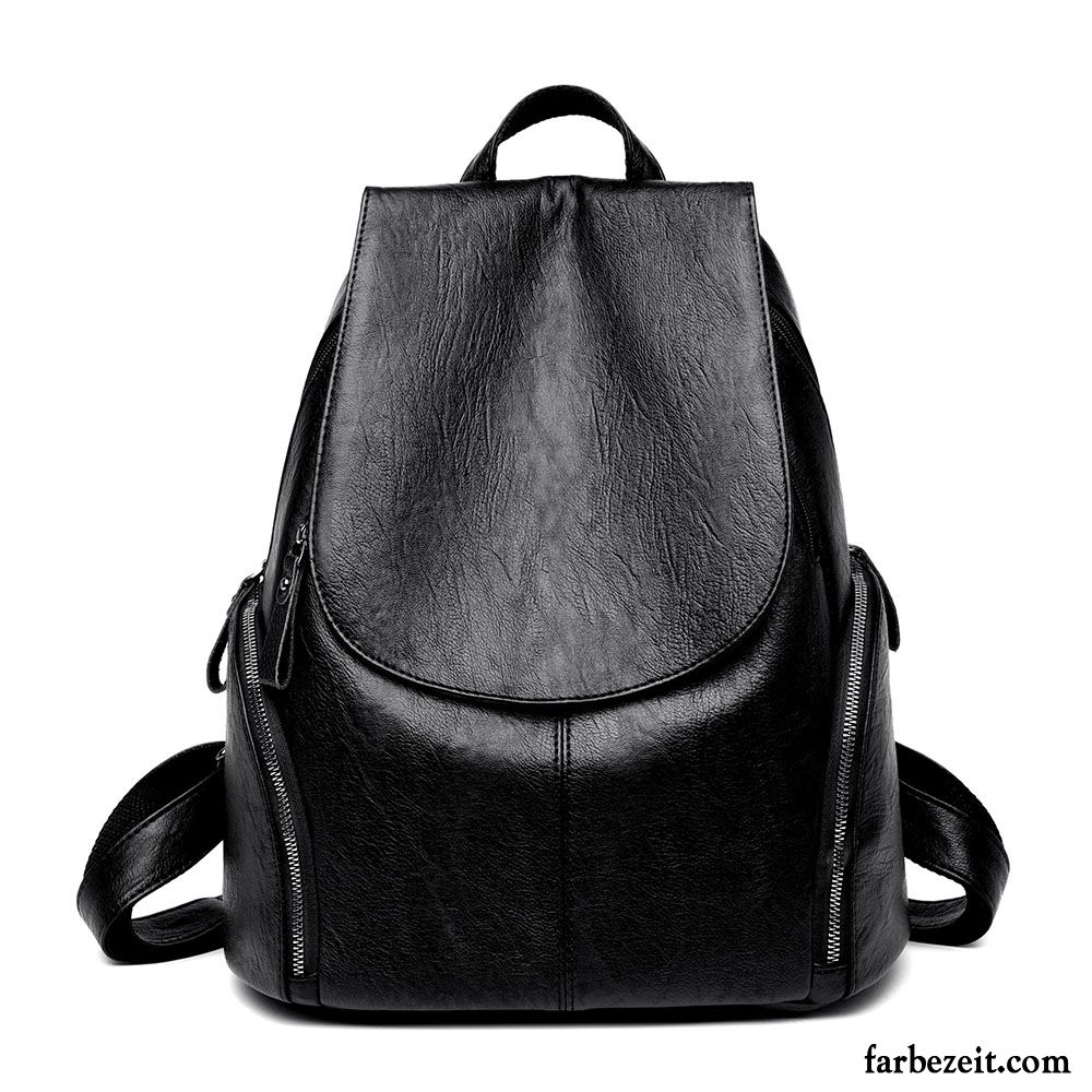 Rucksäcke Damen Weiches Leder Elegante Trend All Match Rucksack Große Kapazität Schwarz