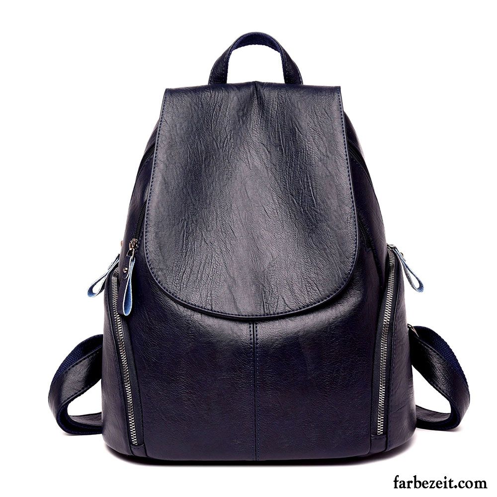 Rucksäcke Damen Weiches Leder Elegante Trend All Match Rucksack Große Kapazität Schwarz