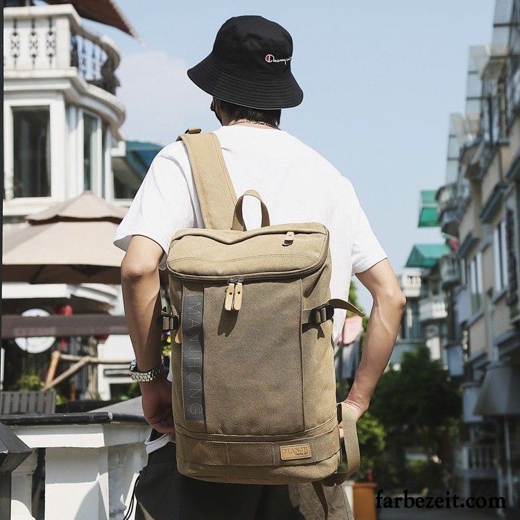 Rucksäcke Herren Groß Leinwand Echt Reisen Schultasche Pur Khaki