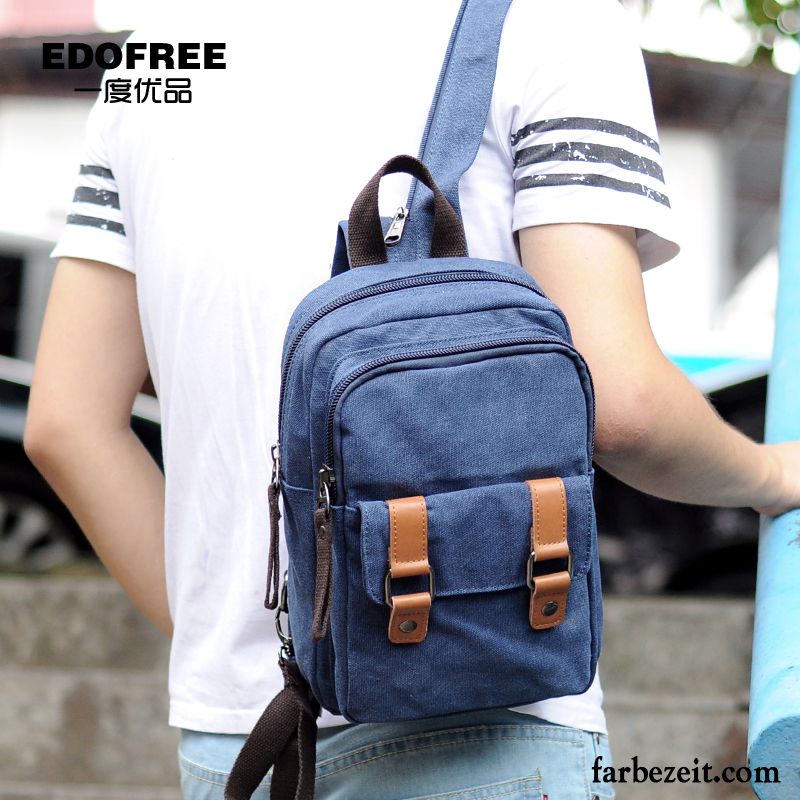 Rucksäcke Herren Rucksack Leinwand Freizeit Student Brusttasche Trend Blau