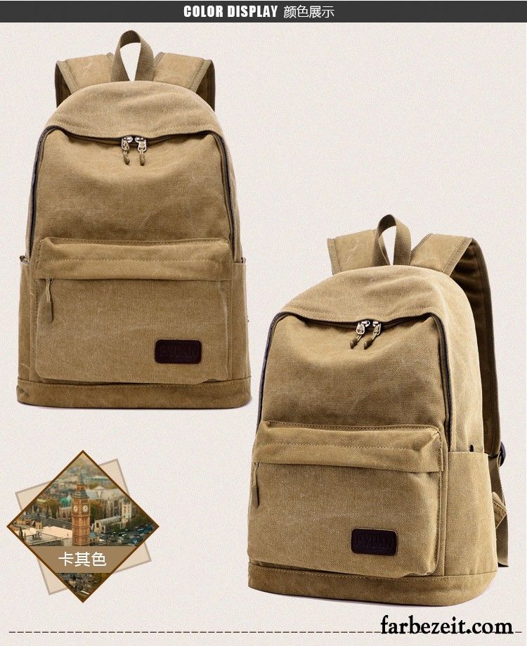 Rucksäcke Herren Student Tasche Leinwand Rucksack Mode Schultasche Khaki