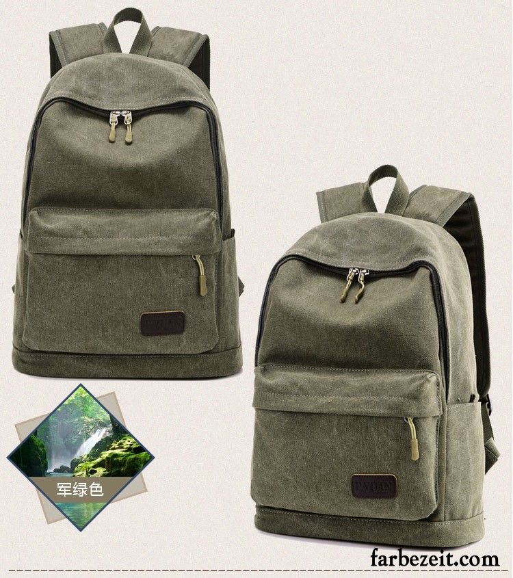 Rucksäcke Herren Student Tasche Leinwand Rucksack Mode Schultasche Khaki