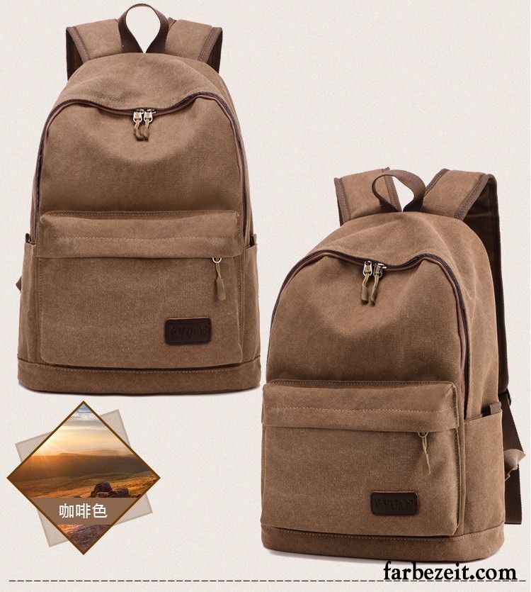 Rucksäcke Herren Student Tasche Leinwand Rucksack Mode Schultasche Khaki