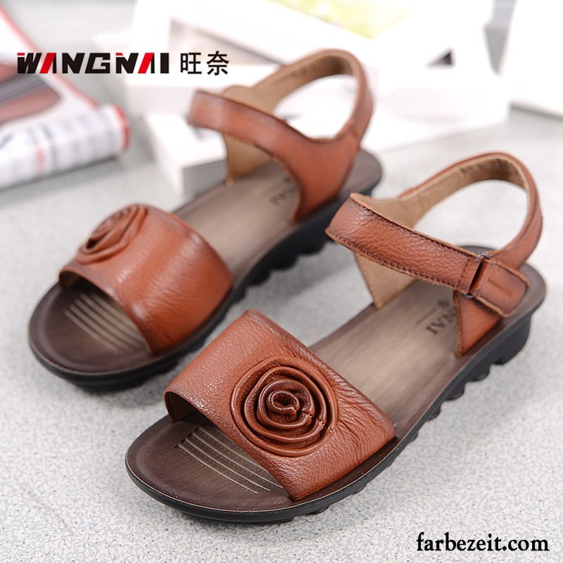 Römersandalen Absatz Schuhe Damen Sommer Echtleder Sandalen Weiche Sohle Keilschuhe Flache Große Größe Günstig