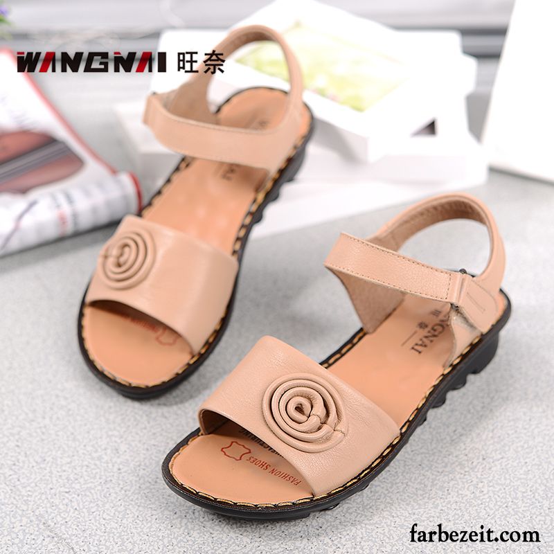 Römersandalen Absatz Schuhe Damen Sommer Echtleder Sandalen Weiche Sohle Keilschuhe Flache Große Größe Günstig