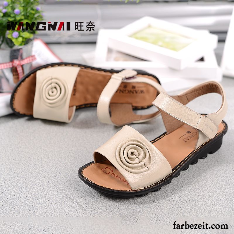 Römersandalen Absatz Schuhe Damen Sommer Echtleder Sandalen Weiche Sohle Keilschuhe Flache Große Größe Günstig