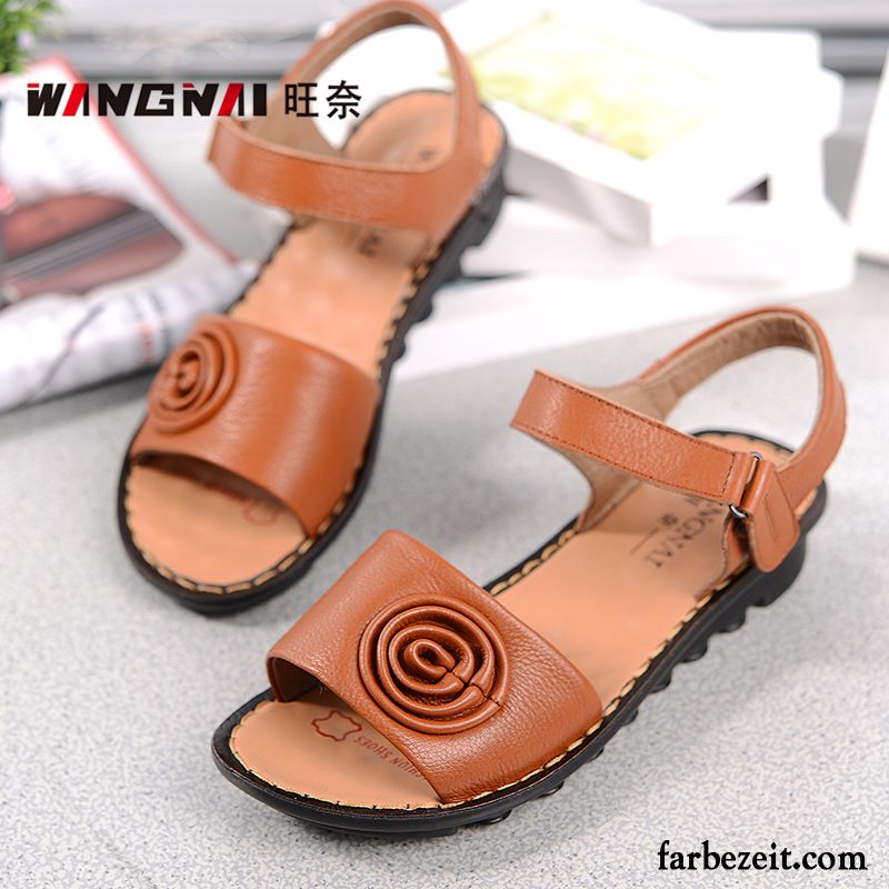 Römersandalen Absatz Schuhe Damen Sommer Echtleder Sandalen Weiche Sohle Keilschuhe Flache Große Größe Günstig