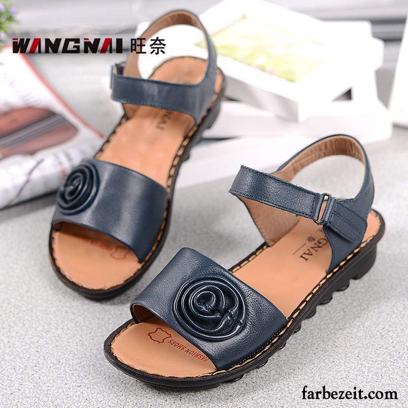 Römersandalen Absatz Schuhe Damen Sommer Echtleder Sandalen Weiche Sohle Keilschuhe Flache Große Größe Günstig