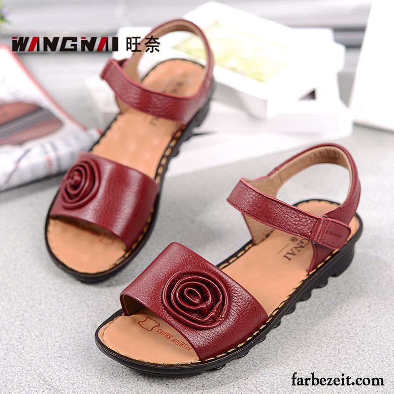 Römersandalen Absatz Schuhe Damen Sommer Echtleder Sandalen Weiche Sohle Keilschuhe Flache Große Größe Günstig