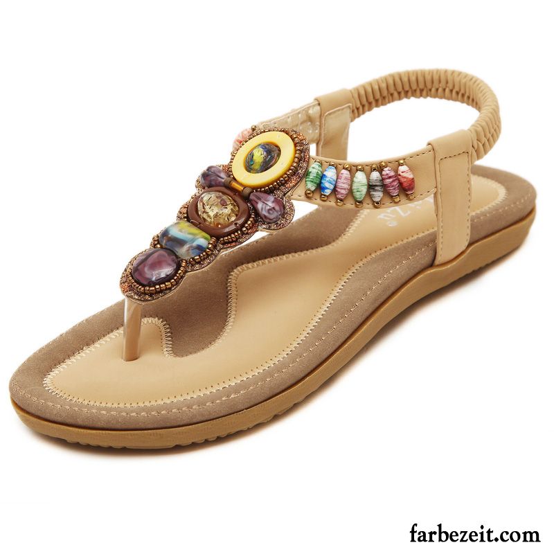 Sandalen Bestellen Rom Strand Schuhe Flache Damen Sommer Sandalen Strasssteine Nationalen Stil Günstig