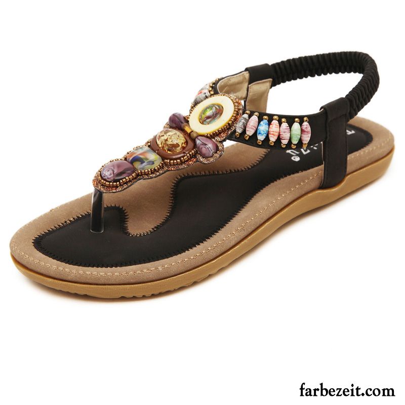 Sandalen Bestellen Rom Strand Schuhe Flache Damen Sommer Sandalen Strasssteine Nationalen Stil Günstig