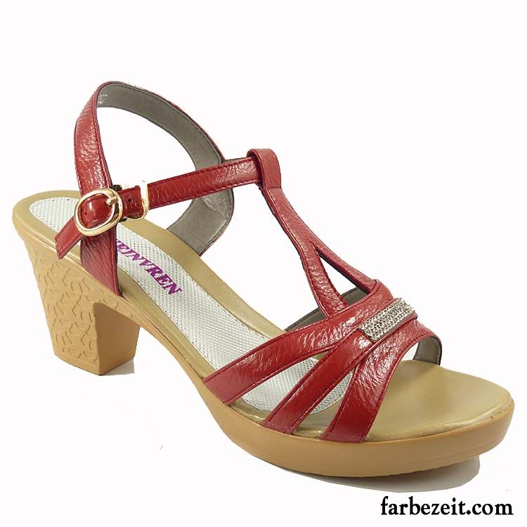 Sandalen Damen Leder Flach Wasserdichte Plattform Peep-toe Dick Sommer Dicke Sohle Schuhe Leder Sandalen Günstig