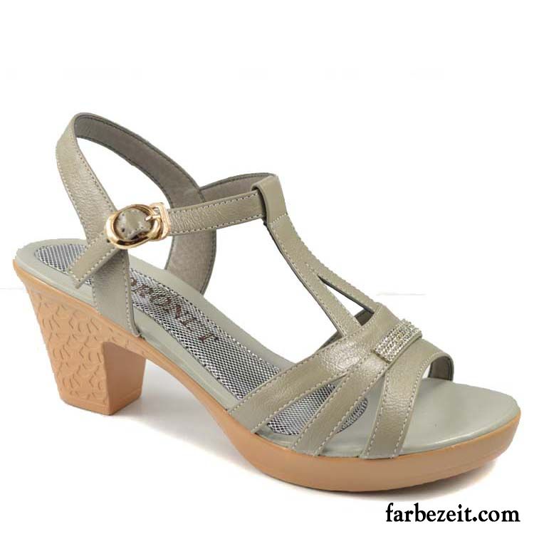 Sandalen Damen Leder Flach Wasserdichte Plattform Peep-toe Dick Sommer Dicke Sohle Schuhe Leder Sandalen Günstig