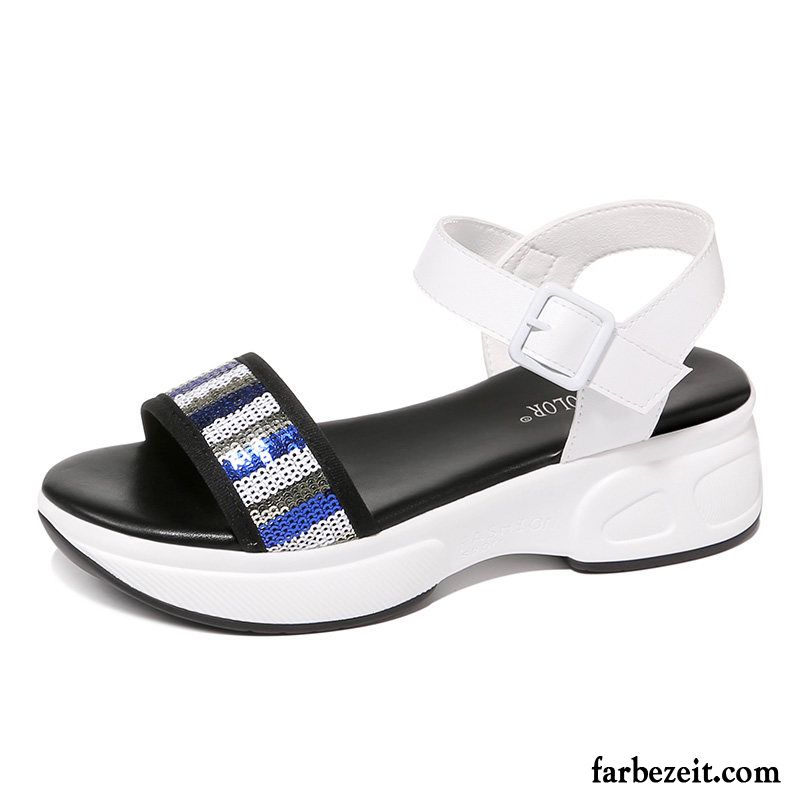 Sandalen Damen Neue Allgleiches Sommer Flache Plateauschuhe Dicke Sohle Schwarz