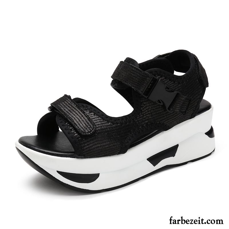 Sandalen Damen Neue Große Größe Sommer Casual Dicke Sohle Keilschuhe Schwarz