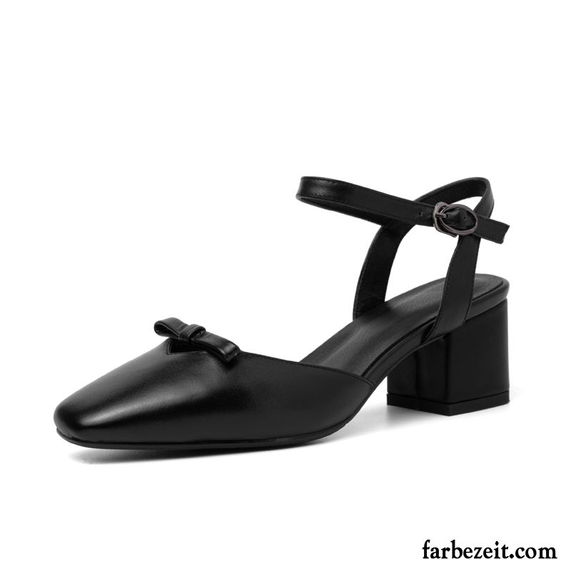 Sandalen Damen Pumps Süß Bogen Dick Neue Schuhe Schwarz