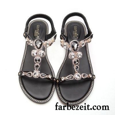 Sandalen Damen Rutschsicher Neue Schuhe Trend Strasssteine Flache Grün