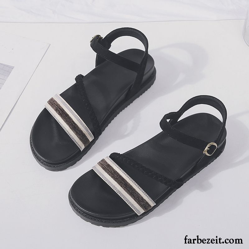 Sandalen Damen Schüler Casual Allgleiches Sommer Schuhe Flache Sandfarben Schwarz