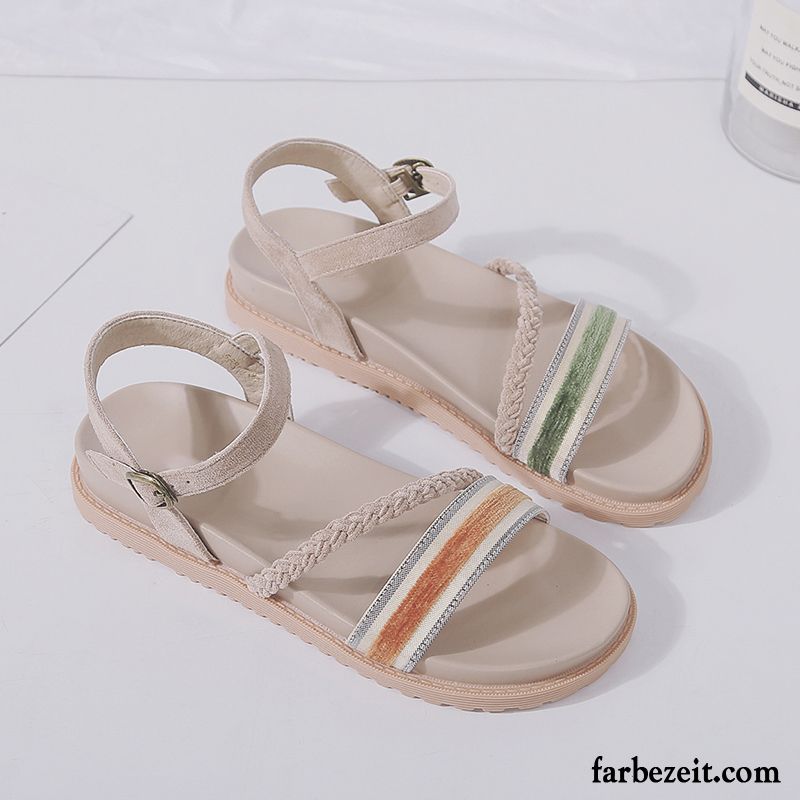 Sandalen Damen Schüler Casual Allgleiches Sommer Schuhe Flache Sandfarben Schwarz