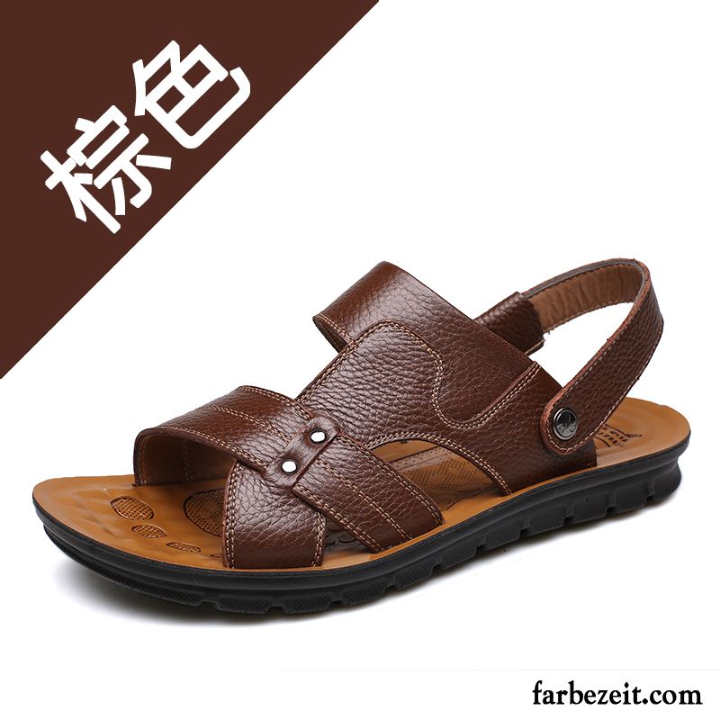 Sandalen Geschlossen Herren Casual Leder Sandalen Atmungsaktiv Sommer Strand Schuhe Neue Trend Echtleder Günstig