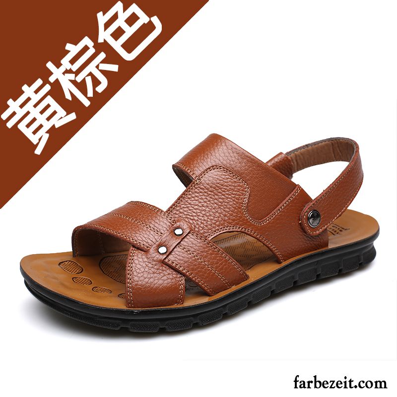 Sandalen Geschlossen Herren Casual Leder Sandalen Atmungsaktiv Sommer Strand Schuhe Neue Trend Echtleder Günstig