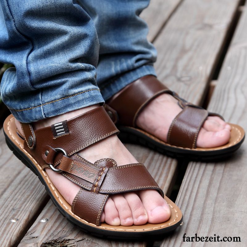 Sandalen Geschlossen Herren Schuhe Sandalen Strand Echtleder Hausschuhe Rutschsicher Neue Sommer Casual Günstig