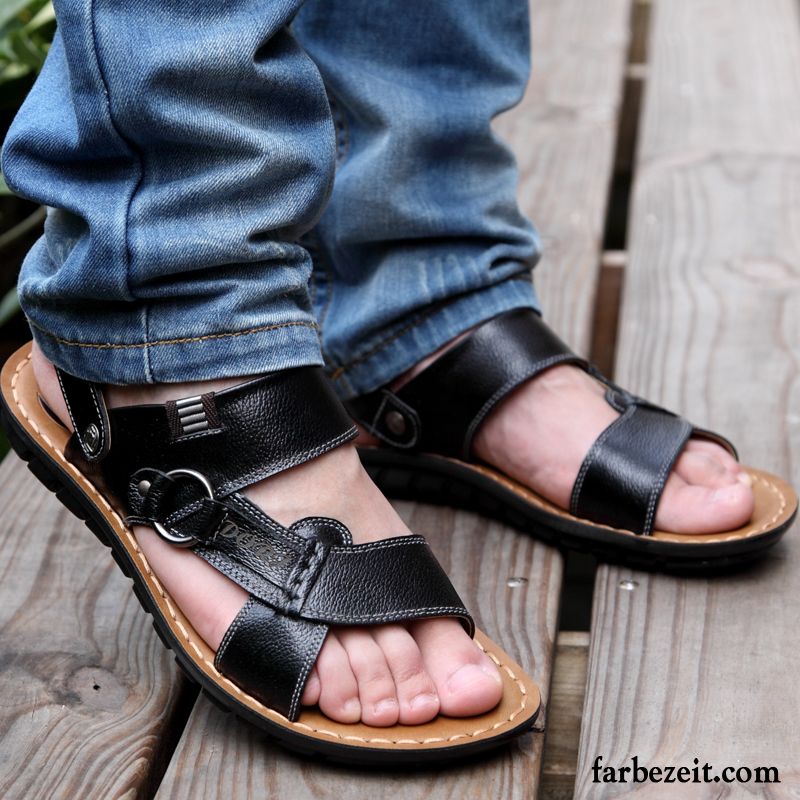 Sandalen Geschlossen Herren Schuhe Sandalen Strand Echtleder Hausschuhe Rutschsicher Neue Sommer Casual Günstig