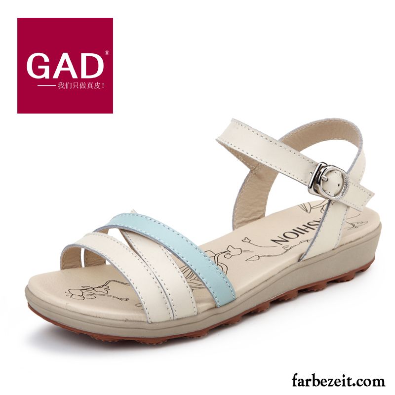 Sandalen Gold Damen Schüler Sommer Schuhe Echtleder Rutschsicher Casual Flache Weiche Sohle Sandalen