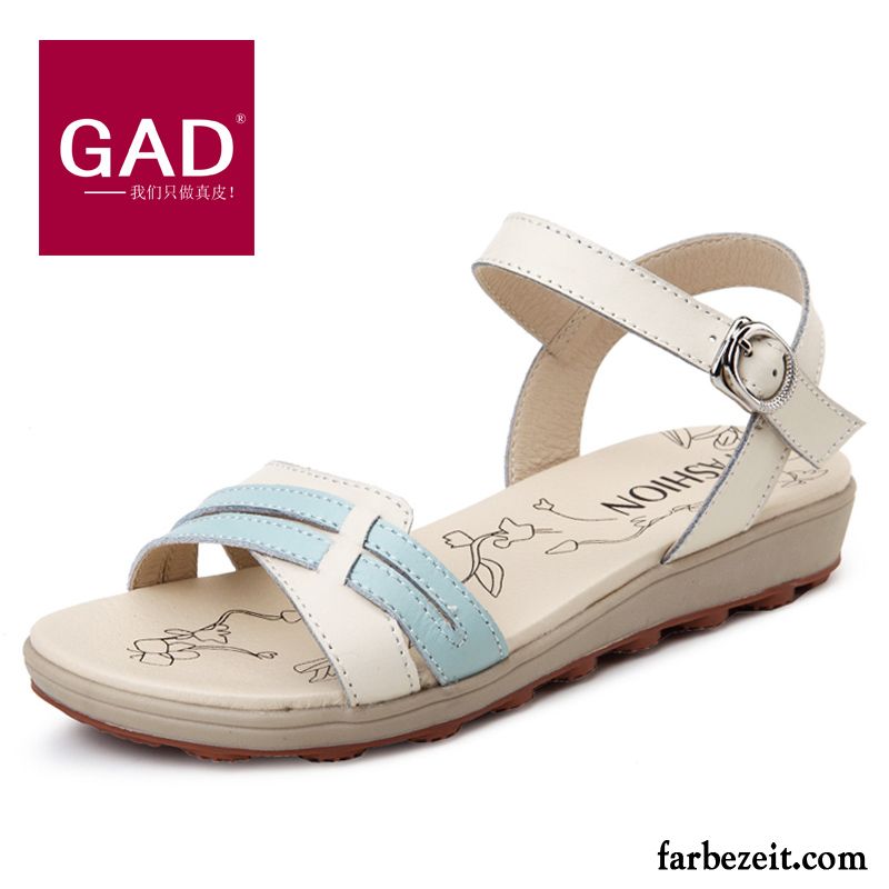 Sandalen Gold Damen Schüler Sommer Schuhe Echtleder Rutschsicher Casual Flache Weiche Sohle Sandalen