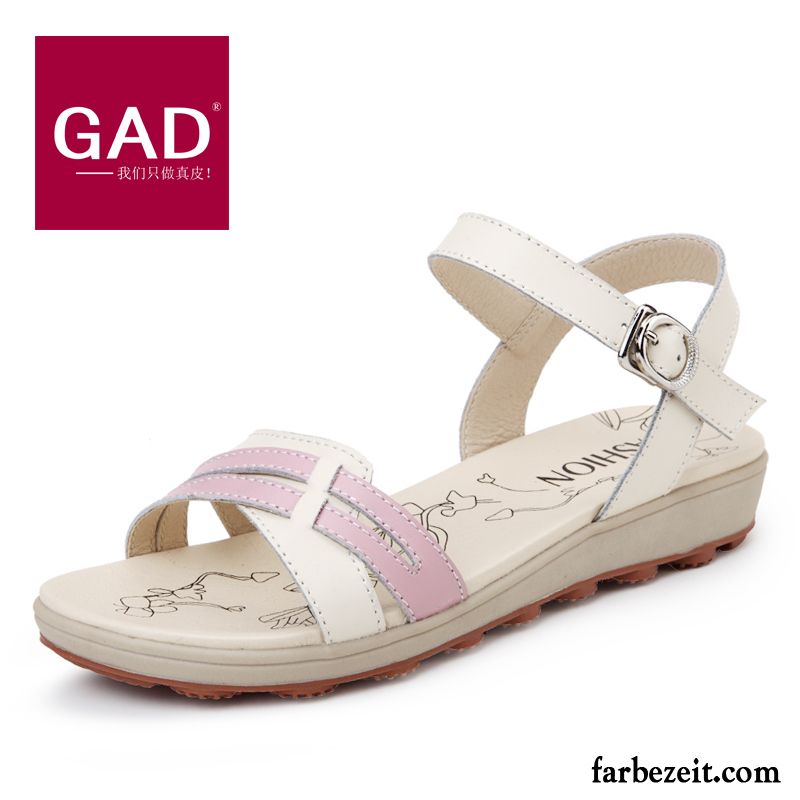 Sandalen Gold Damen Schüler Sommer Schuhe Echtleder Rutschsicher Casual Flache Weiche Sohle Sandalen