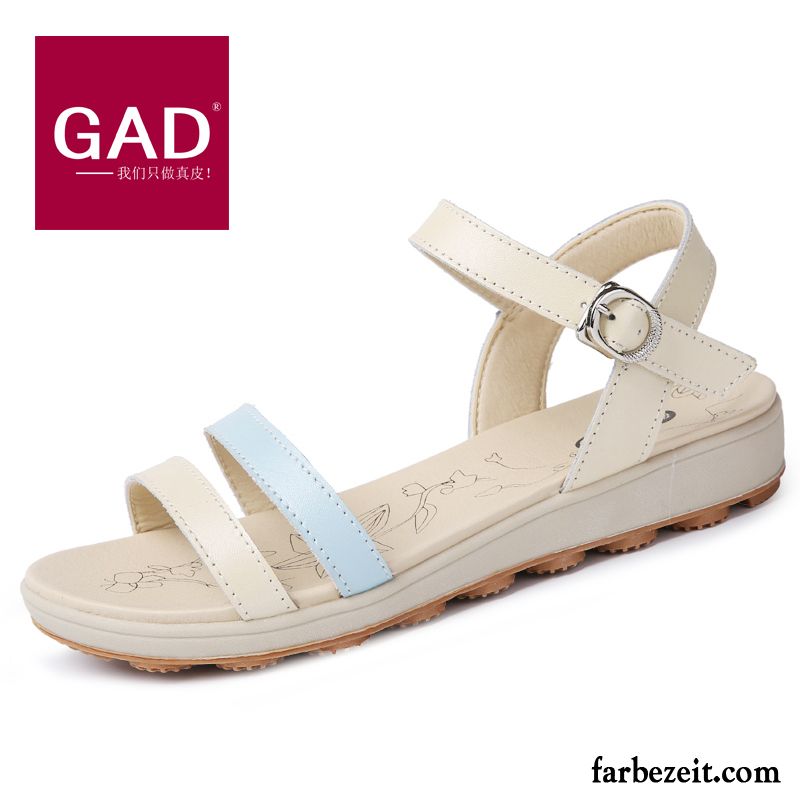 Sandalen Gold Damen Schüler Sommer Schuhe Echtleder Rutschsicher Casual Flache Weiche Sohle Sandalen