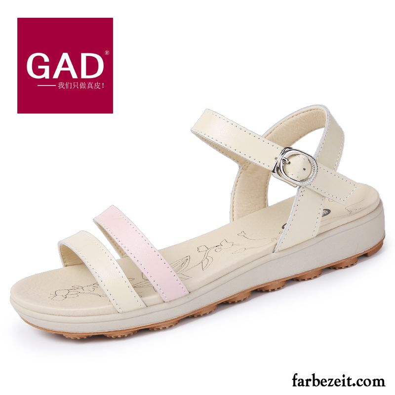 Sandalen Gold Damen Schüler Sommer Schuhe Echtleder Rutschsicher Casual Flache Weiche Sohle Sandalen