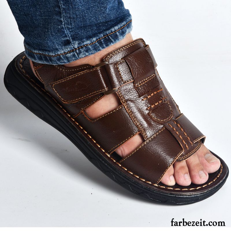 Sandalen Herren Absatz Sandalen Rutschsicher Feder Sommer Echtleder Atmungsaktiv Kaufen