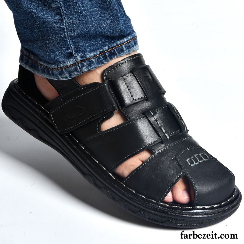 Sandalen Herren Absatz Sandalen Rutschsicher Feder Sommer Echtleder Atmungsaktiv Kaufen