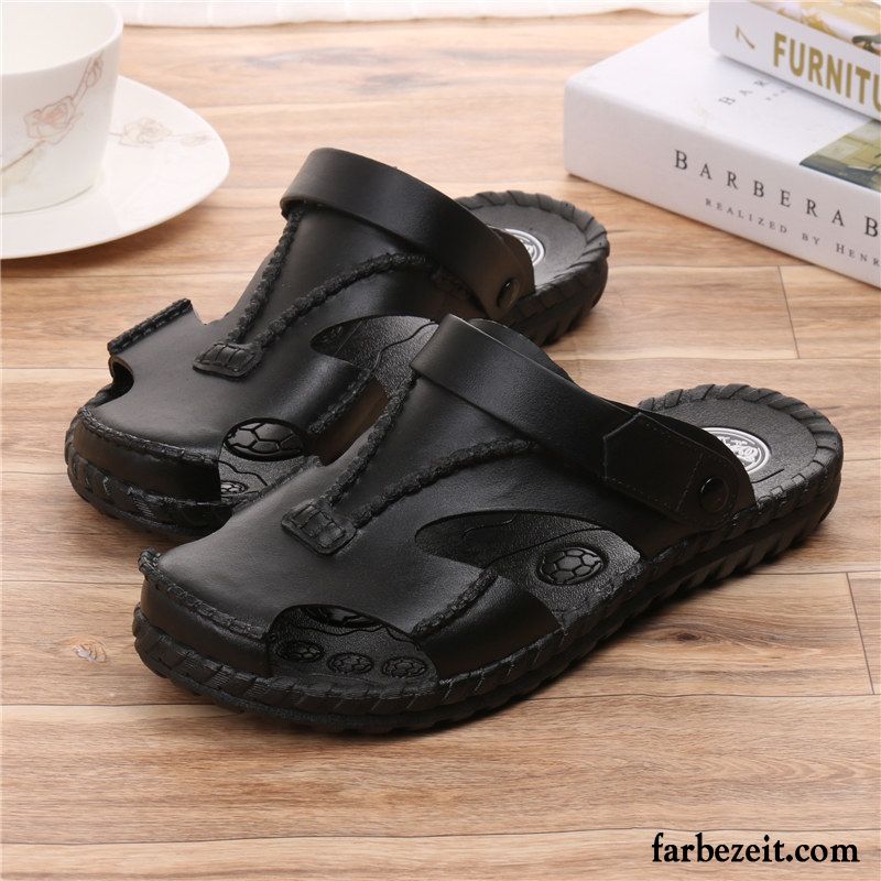 Sandalen Herren Draussen Schuhe Rutschsicher Weiche Sohle Casual Pantolette Sandfarben Schwarz