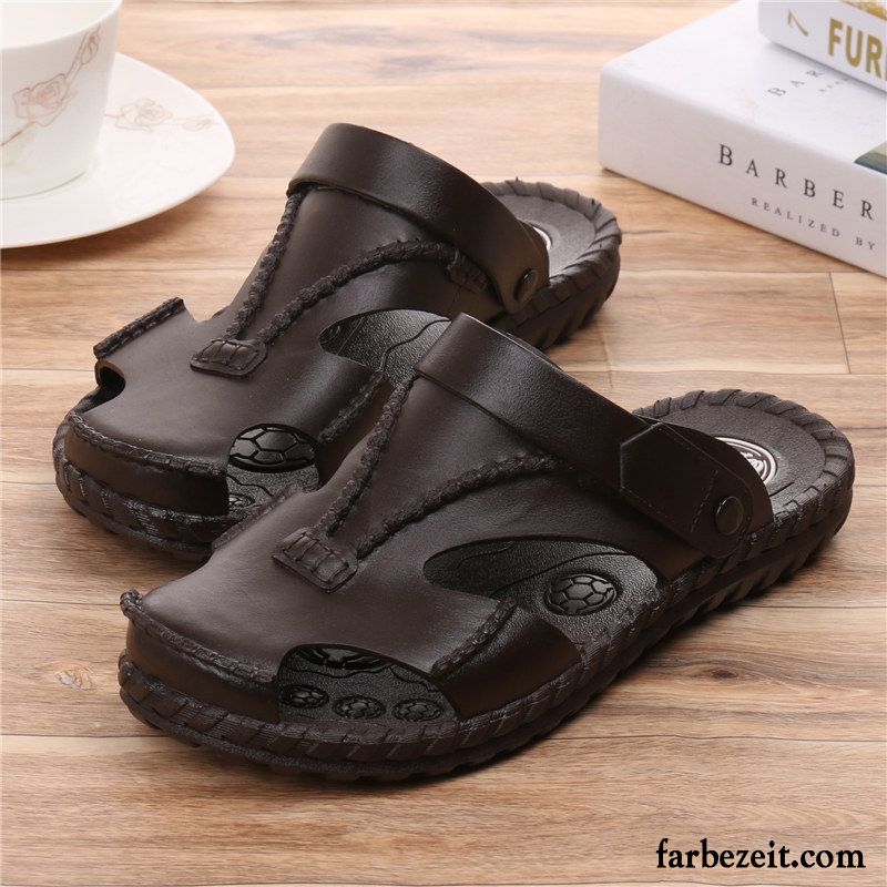 Sandalen Herren Draussen Schuhe Rutschsicher Weiche Sohle Casual Pantolette Sandfarben Schwarz