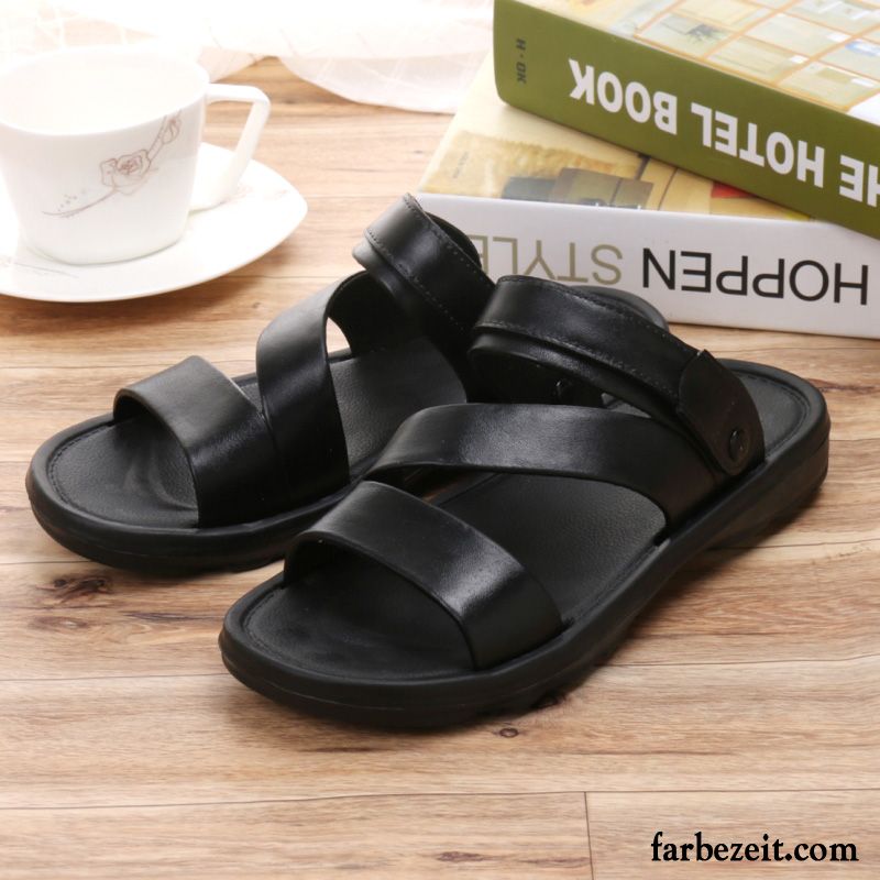 Sandalen Herren Draussen Schuhe Rutschsicher Weiche Sohle Casual Pantolette Sandfarben Schwarz