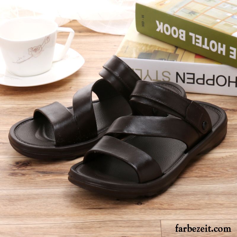 Sandalen Herren Draussen Schuhe Rutschsicher Weiche Sohle Casual Pantolette Sandfarben Schwarz