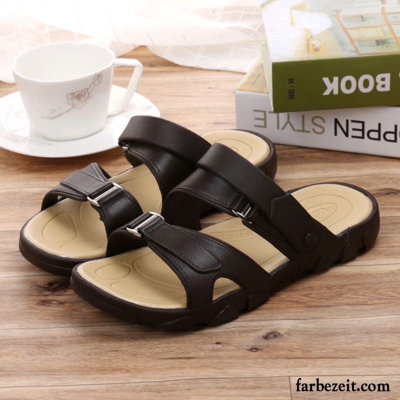 Sandalen Herren Draussen Schuhe Rutschsicher Weiche Sohle Casual Pantolette Sandfarben Schwarz