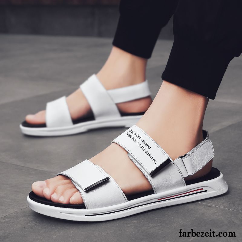 Sandalen Herren Echtleder Mode Schuhe Sommer Allgleiches Trend Weiß Schwarz