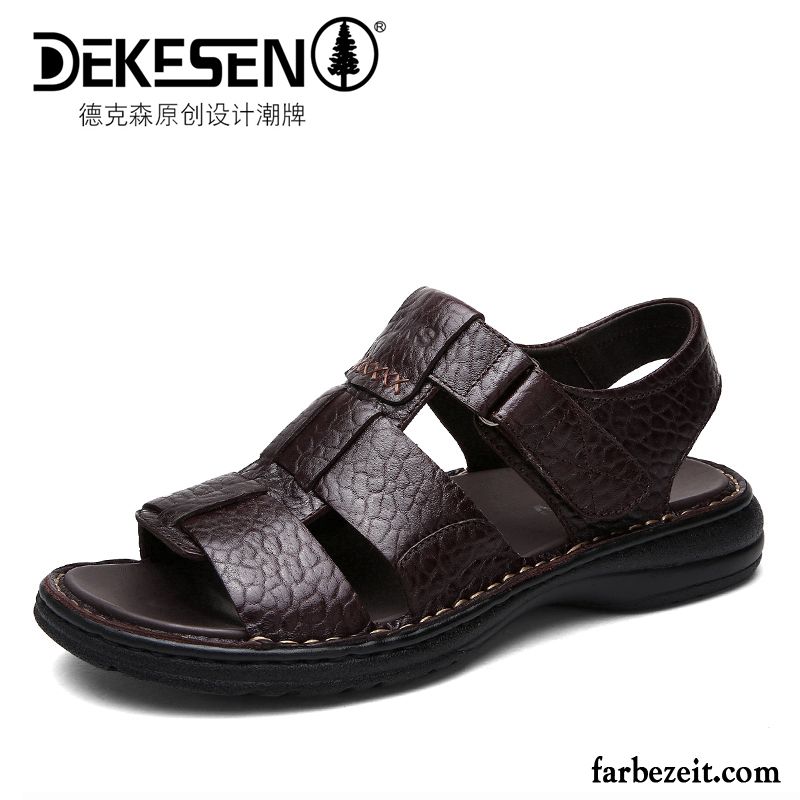 Sandalen Herren Geschäft Echtleder Casual Sommer Schuhe Trend Sandfarben Braun