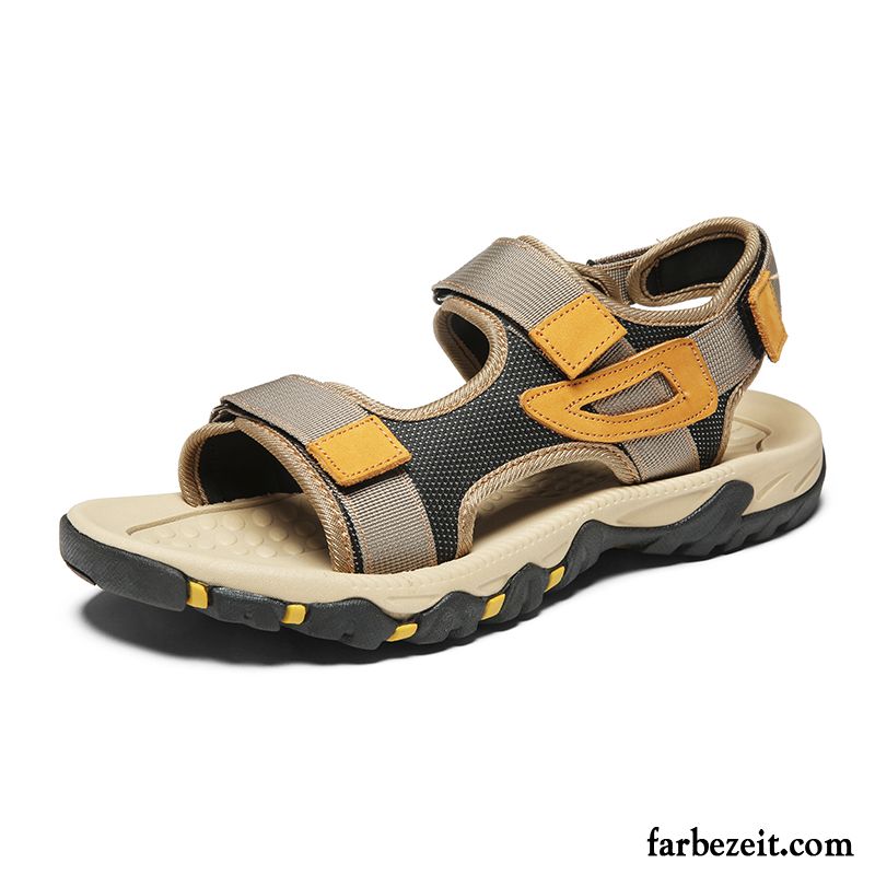 Sandalen Herren Große Größe Persönlichkeit Sommer Trend Schuhe Rutschsicher Khaki Sandfarben