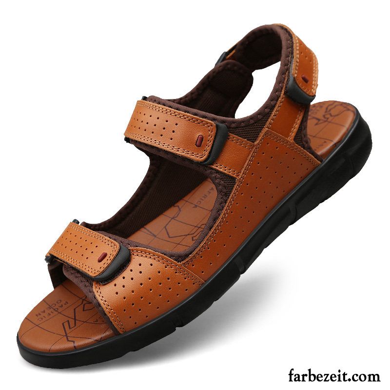 Sandalen Herren Große Größe Schuhe Sommer Echtleder Casual Draussen Sandfarben Braun