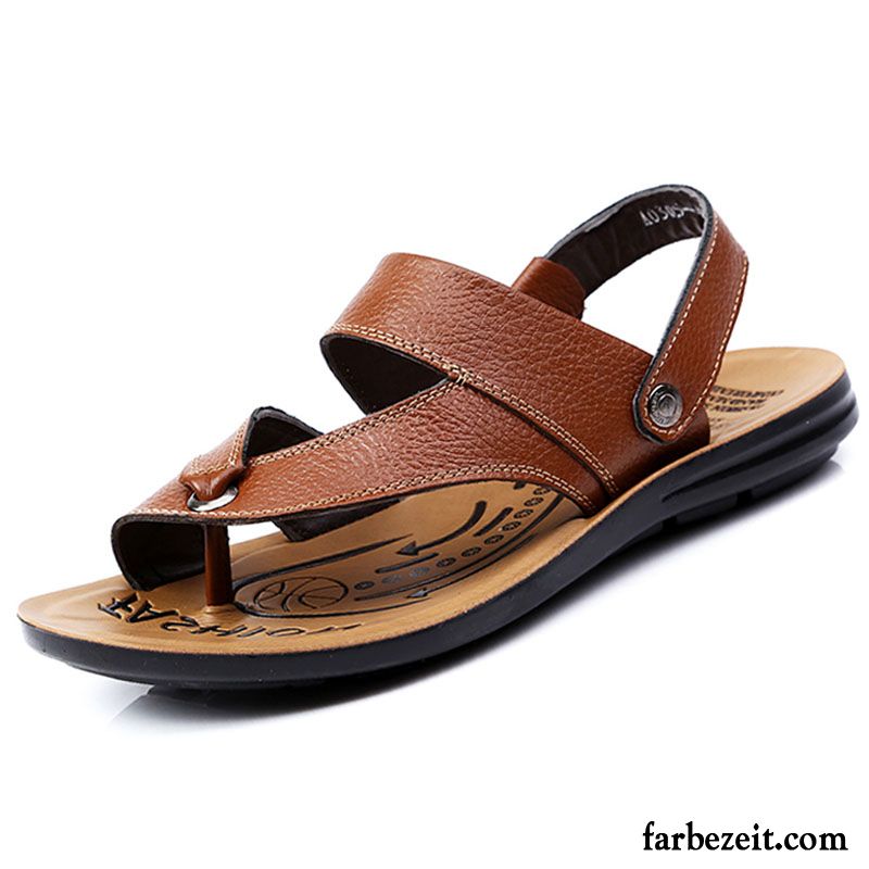 Sandalen Herren Hausschuhe Lederschue Sommer Echtleder Sandfarben Braun