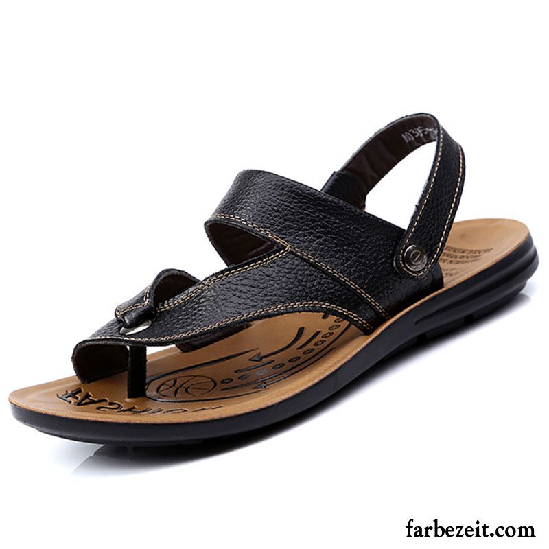 Sandalen Herren Hausschuhe Lederschue Sommer Echtleder Sandfarben Braun