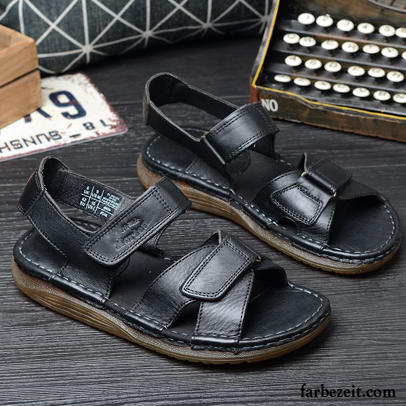 Sandalen Herren Jugend Rom Rutschsicher Sommer Neue Klettverschluss Sandfarben Braun