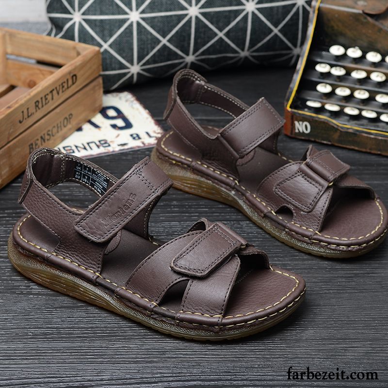 Sandalen Herren Jugend Rom Rutschsicher Sommer Neue Klettverschluss Sandfarben Braun