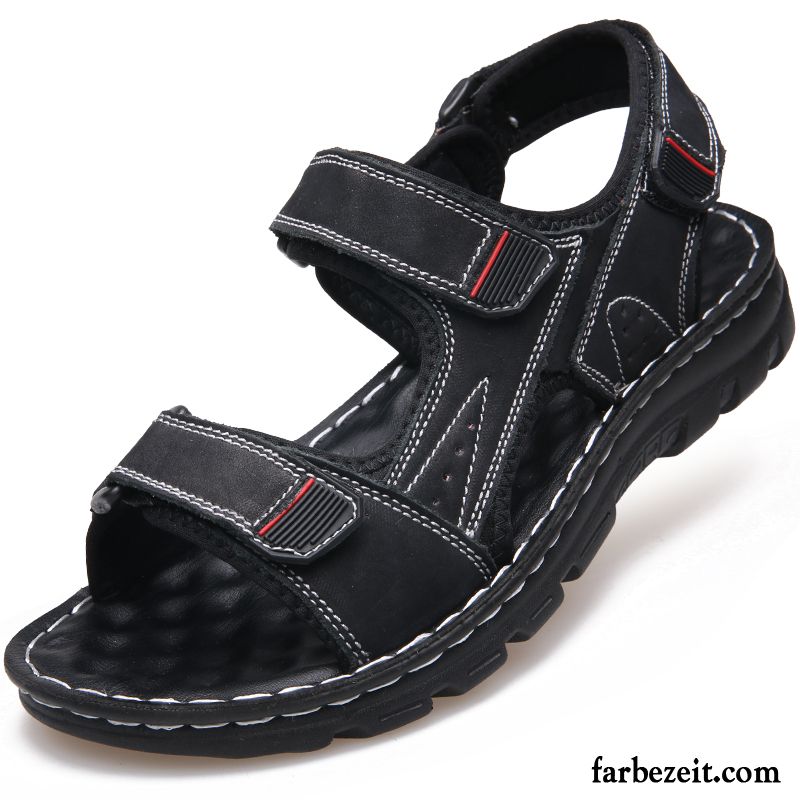 Sandalen Herren Neue Echtleder Sommer Schuhe Trend Sandfarben Grau