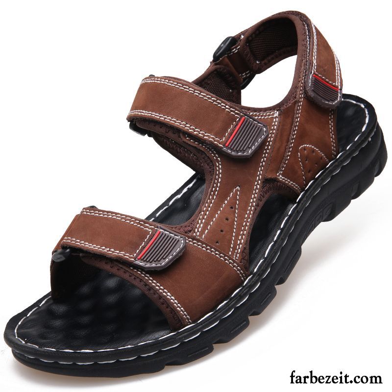 Sandalen Herren Neue Echtleder Sommer Schuhe Trend Sandfarben Grau