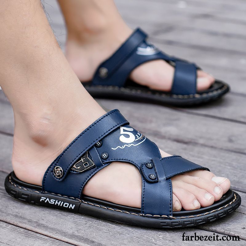 Sandalen Herren Neue Sommer Casual Trend Rutschsicher Pantolette Sandfarben Weiß